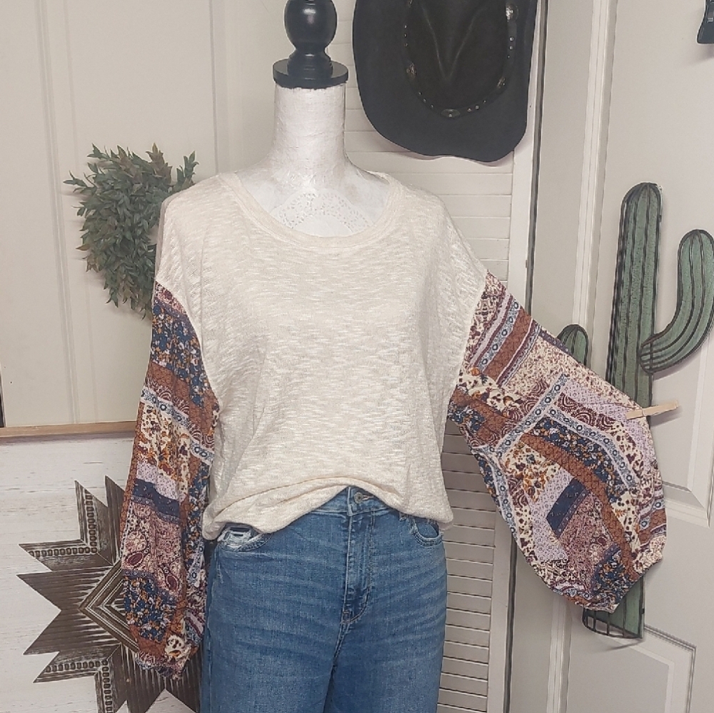 Boho, Patchwork, Long Sleeve Top, Flowy, Lightweight